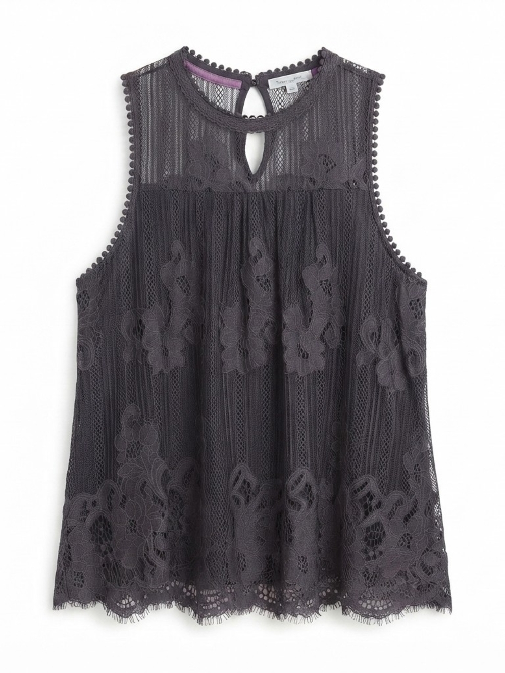 Taylor & Sage Sleeveless Lace Keyhole Blouse - Charcoal Women's XL #18